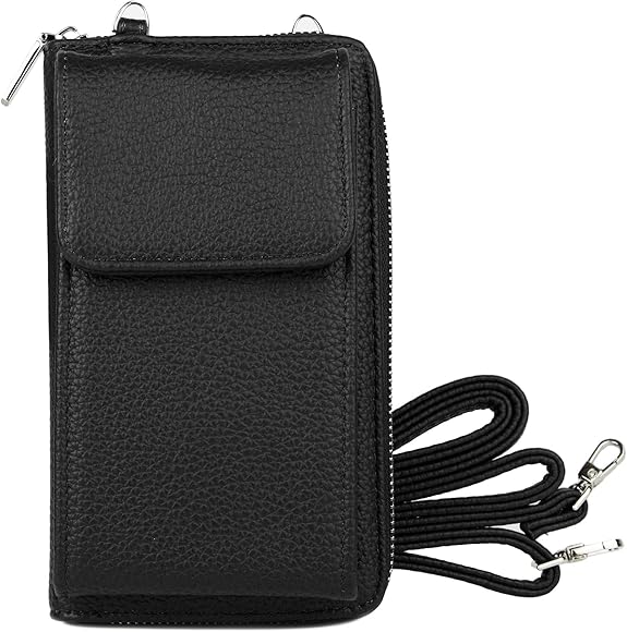 irisaa Bolso bandolera pequeño para teléfono móvil, cartera para mujer, protección RFID, bolso cruzado, pasaporte con compartimentos para tarjetas y correa de hombro ajustable, Negro , Einheitsgröße