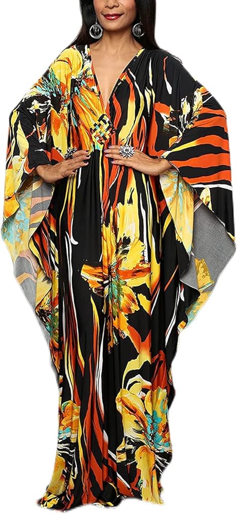 Venasha Womens Caftan Floral Print Kaftan Dress Short Sleeve Swimsuit Cover up Loungewear for Summer