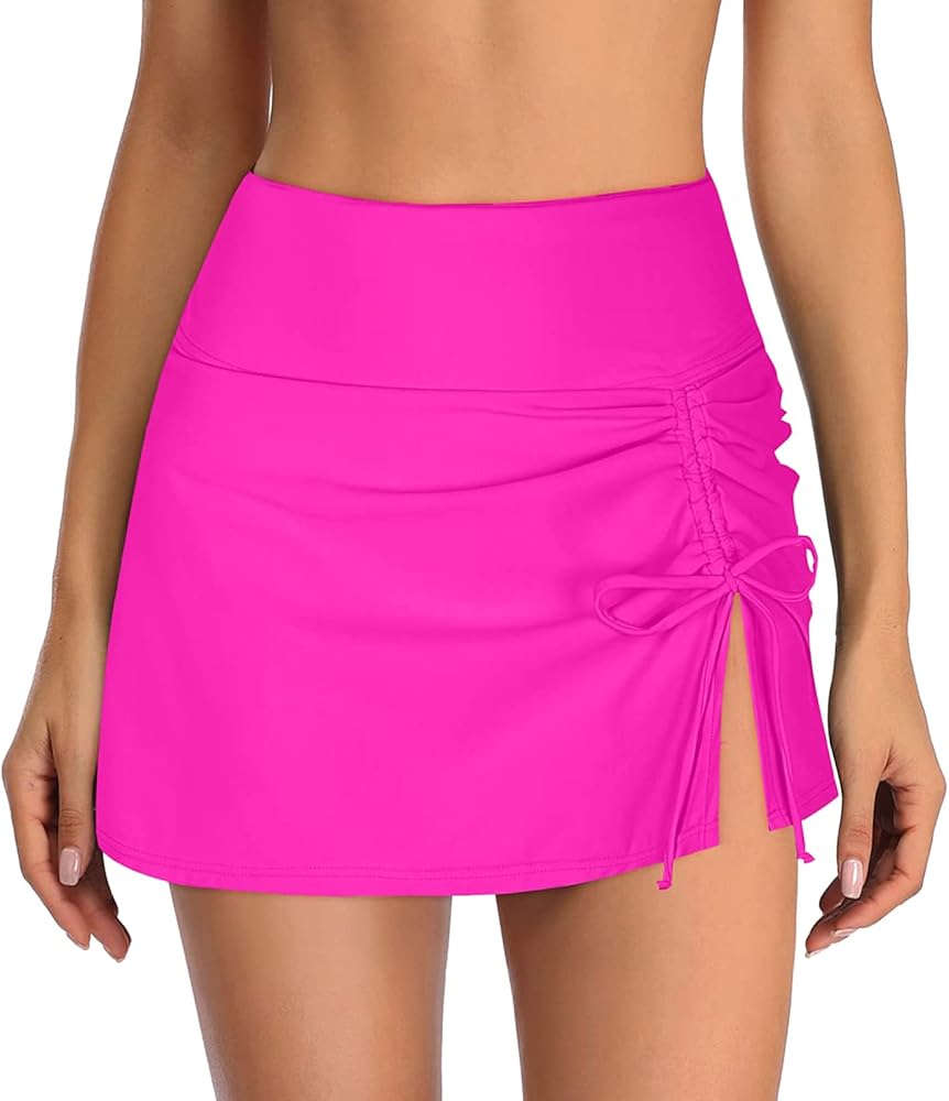 Womens High Waisted Skirt Bottoms Tummy Control Swim Skirt Drawstring Ruched Bathing Suits Sports Yoga Shorts Skirt