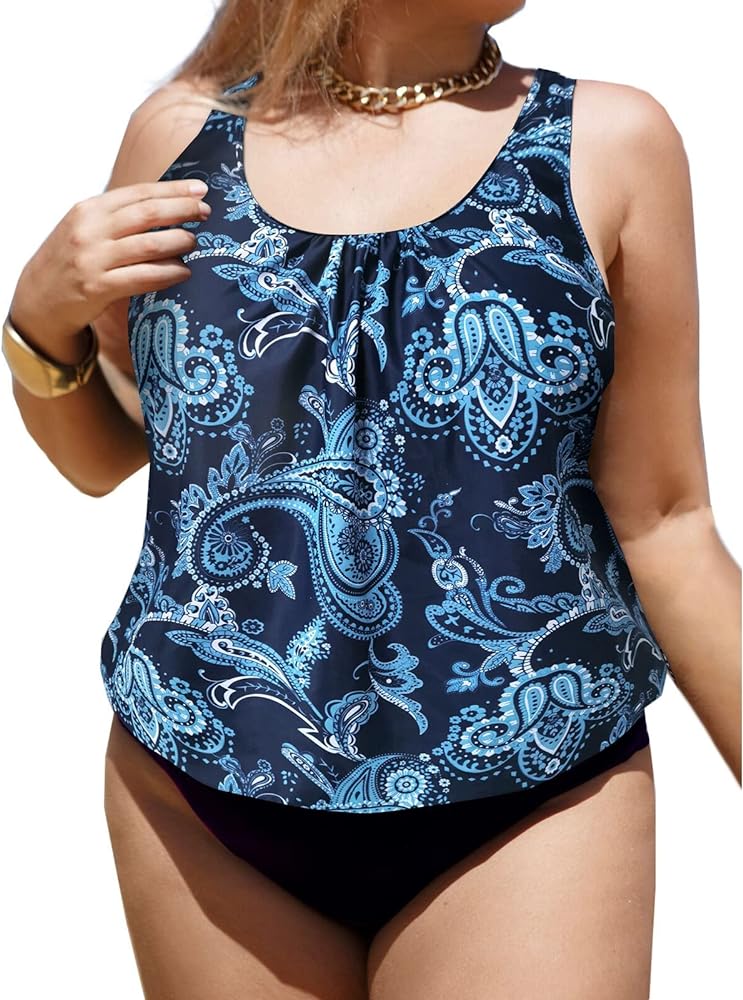 Swmmer Liket Women Plus Size Tankini Bathing Suits Blouson Tummy Control 2 Piece Swimsuit Modest Swimwear