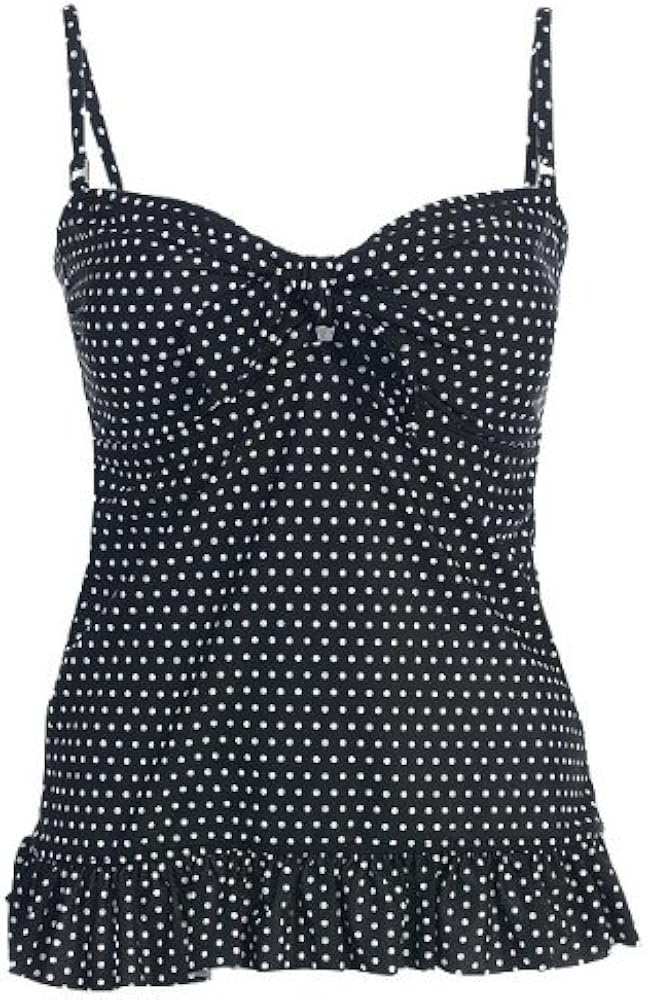 2 PC. Ladies Black White Dot Bandeau Tankini Swimsuit