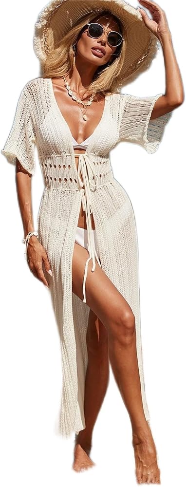 Swimsuit Coverup For Women Beach Swim Coverups Hollow Out Tie Front Kimono Womens Cover Ups