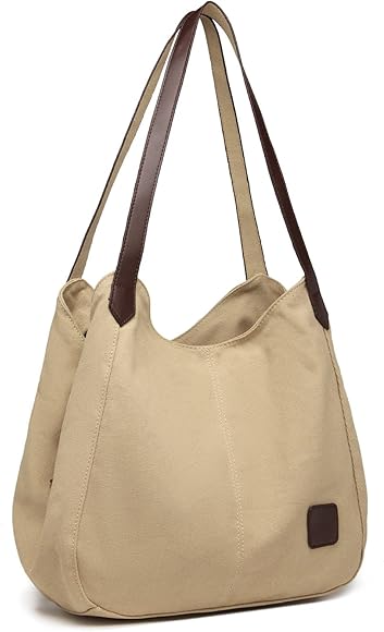 Kono Bolso de hombro de lona para mujer estilo vintage con múltiples bolsillos para ir de compras trabajo escuela viajes casual uso diario