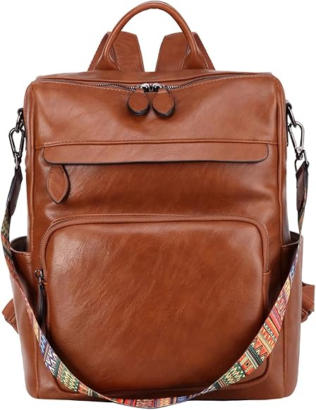 RAVUO Bolso Mochila Mujer, Casual Mochilas de Cuero PU Moda Bolsa de Mano Bolsos Bandolera Piel para Escuela Viaje Compras