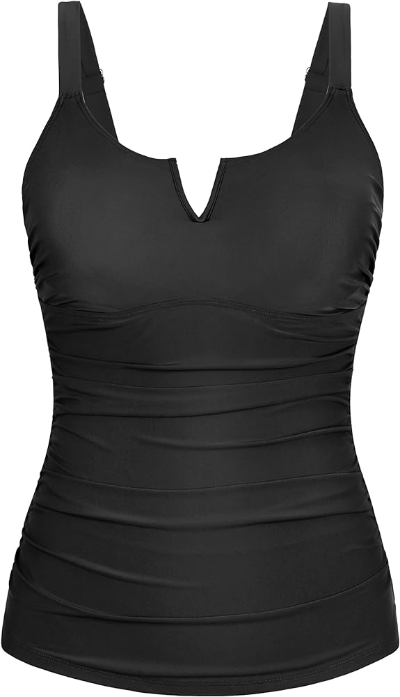 Firpearl Women Underwire Tankini Top Only V Wire Modest Swimsuits Ruched Tummy Control Bathing Suit Tops