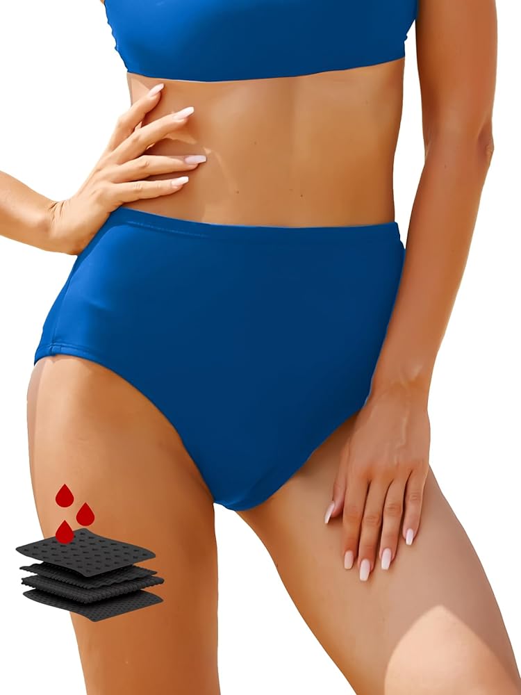 Period Swimwear-Menstrual Swimsuit Bikini Bottoms-High Waisted Leakproof Swim Bottoms for Teens Girls and Women.