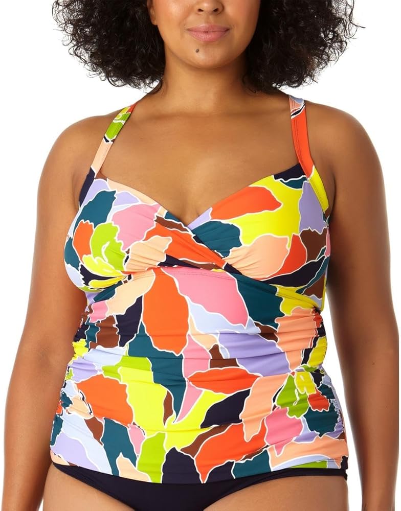 Anne Cole Womens Plus Printed Strappy Tankini Swim Top