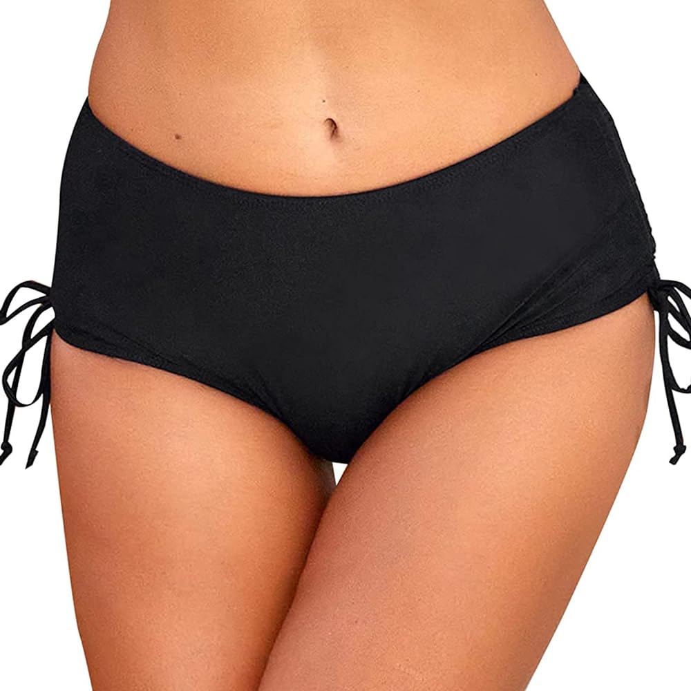 Board Shorts for Women Swim Ruched Side Solid Drawstring Swim Short Tankinis Retro Tummy Control High Cut Swimsuit Bottom