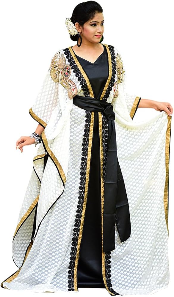 Women's Black and Off White Brasso Kaftan - One Size