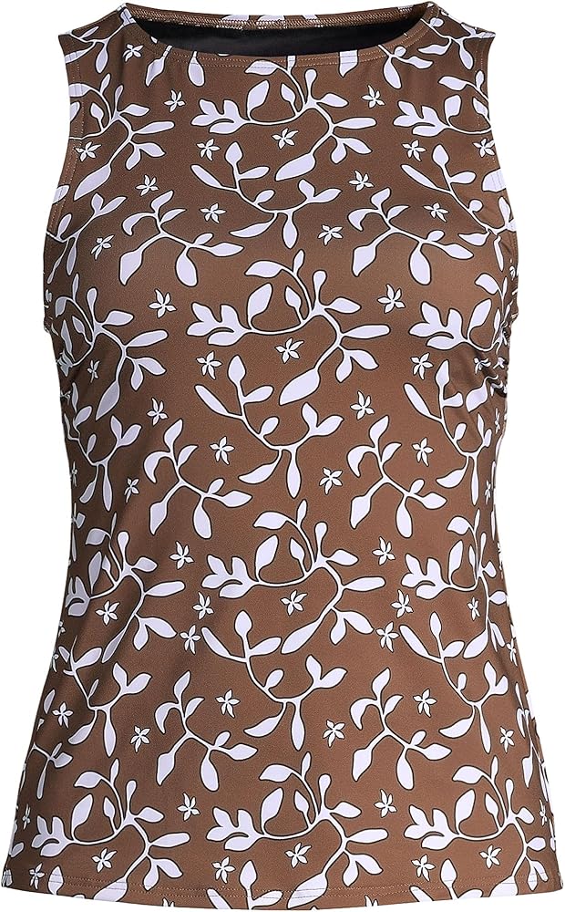 Lands' End Womens Chlorine Resistant High Neck Tankini Top Allspice Floral Leaf Regular 2