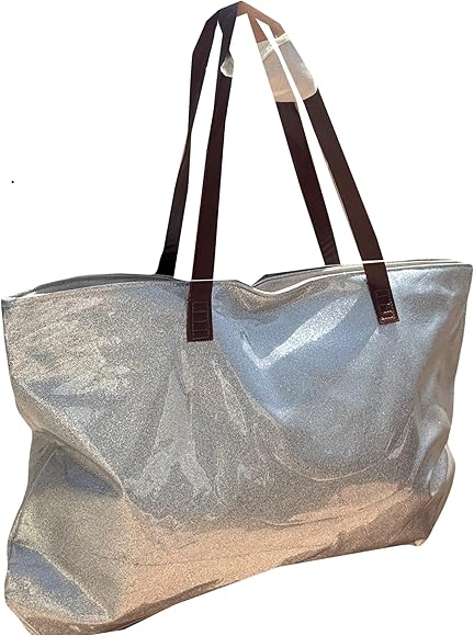 Bolso Mujer Grande Playa Piscina Viajes Bolsa Con Cremallera Verano Bolso De Hombro Shopper Estilo Diseño Vintage Tela Resistente Impermeable Plateado