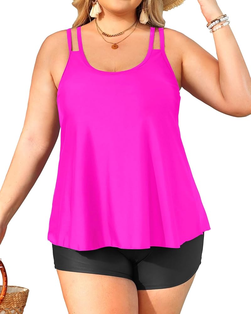 Plus Size Tankini Swimsuits Bathing Suit - Women Two Piece with Shorts Scoop Neck Top Swimwear