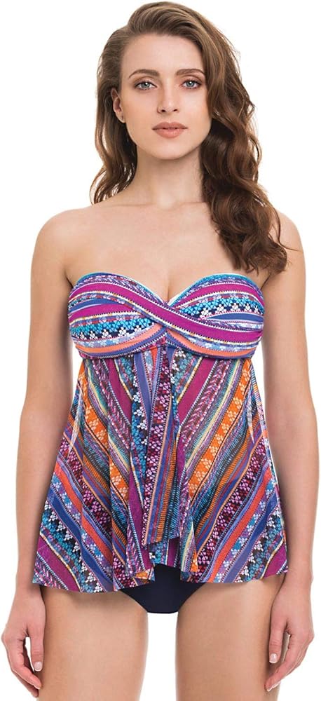 Profile by Gottex Womens Printed Strapless Tankini Swim Top Purple