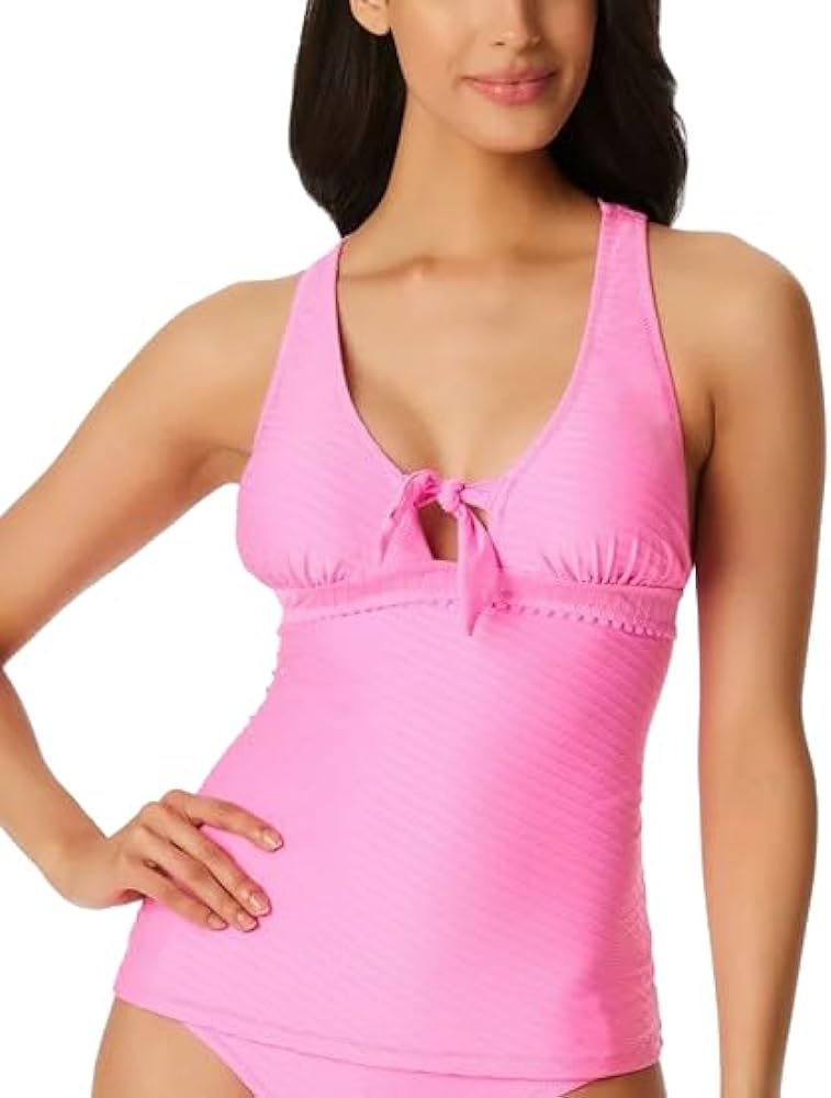 Jessica Simpson Women's Pretty in Pique Strappy-Back Tankini Top Size Small Pink