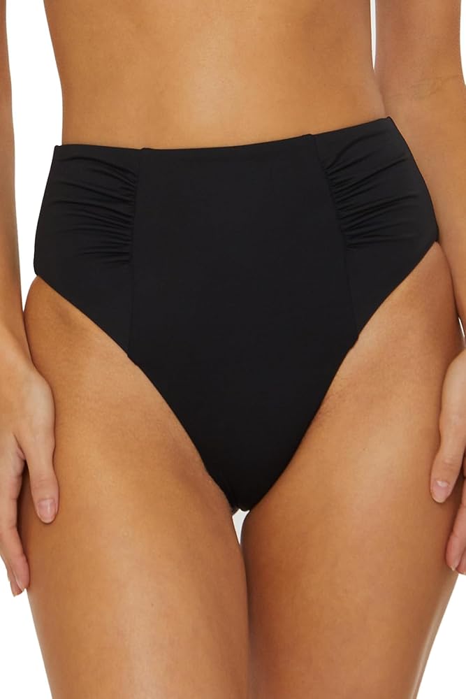 Women's Buckle Up Shirred High-Waisted Bikini Bottom, Cheeky Coverage, Swimwear Separates