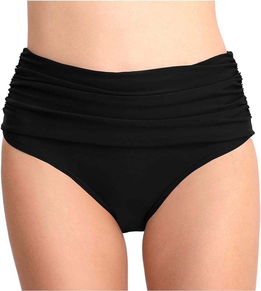 Micosuza Women's Swim Brief Shirred High Waist Full Coverage Bikini Bottom