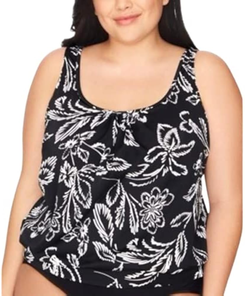 Plus Size Printed Blouson Tankini Top- Classic Bloom 18W, 18