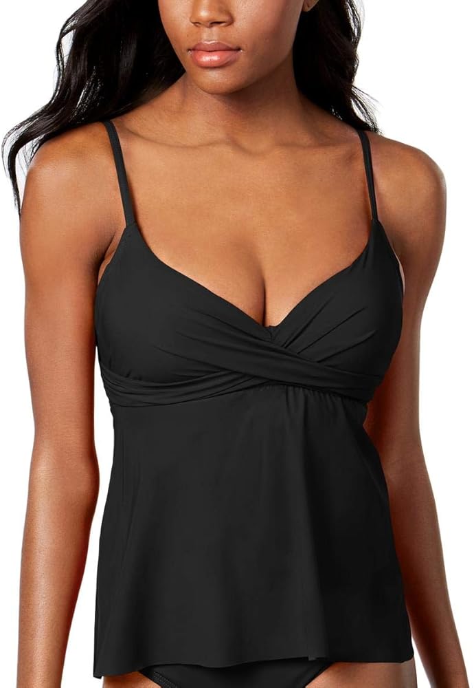 Contours by Coco Reef Women's Standard Tankini Top Swimsuit with Underwire and Molded Cups, Black, 8/32 C