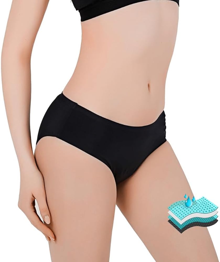 AWIC Period Swimwear - Black Menstrual Leakproof Bikini Bottoms - Cool Comfort Breathable for Teens, Girls, Women