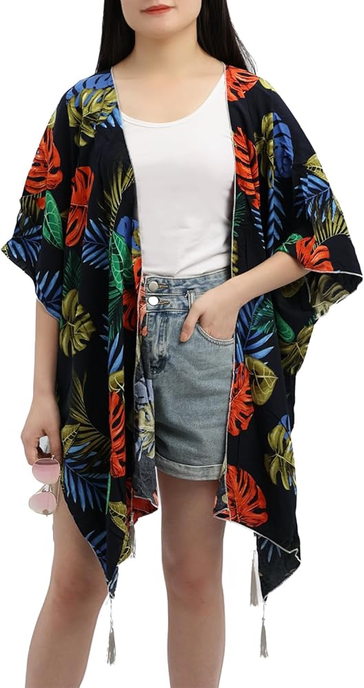 Women's Floral Print Kimono Open front loose Swimwear Cover ups