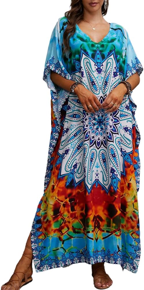 Ethnic Print Kaftan Dresses for Women Plus Size Caftan Cover Ups