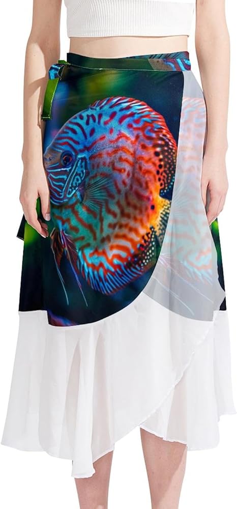 Beach Skirt, Women's Sarongs Beach Wrap, Chiffon Cover Ups for Swimwear, Tropical Fish Multicolor