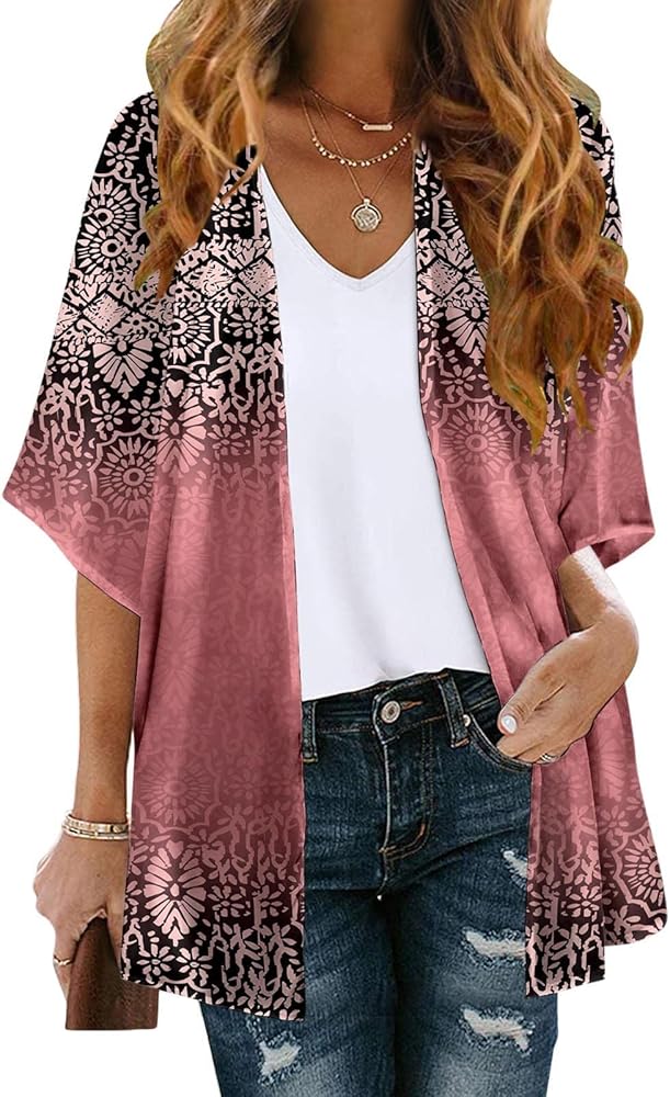 Women Beach Cover Ups Kimono Cardigan Summer Boho Printed Chiffon Loose Bikini Swimsuit Swimwear Beachwear Shawl