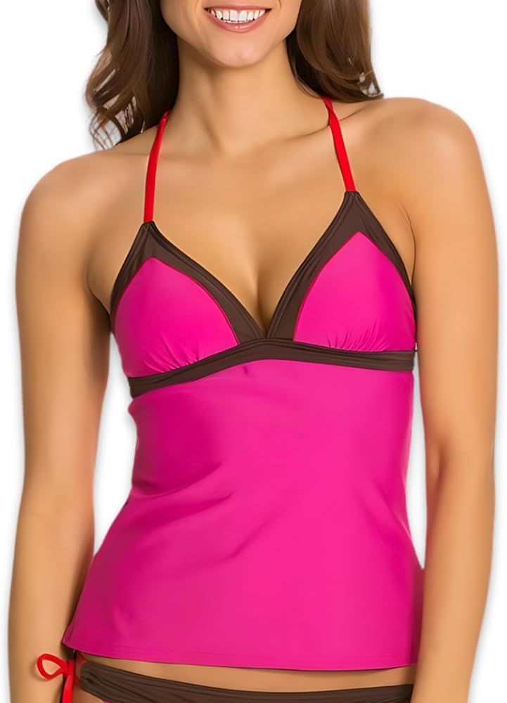 Prana Tankini Tops for Women - Halter Tankini Swimsuits for Women Tummy Control - Padded Womens Tankini Bathing Suits Tops Only - Swim Top Women Top Only - Tankini Top Swimwear (Hot Pink, Small)