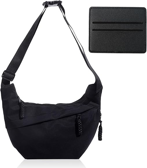 Women Half Moon Bag,Bandolera de Media Luna,Nylon Crossbody Bag,para Mujer Bolso Bandolera de Media Luna,Bolso de Hombro de Moda Casual,Bolso Hobo,Riñonera (con Tarjetero,Tarjetero,Negro)