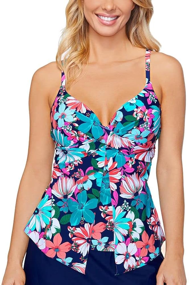 Women's Sail Away Gemini Underwire Tankini Top Swimsuit Blue Size 8