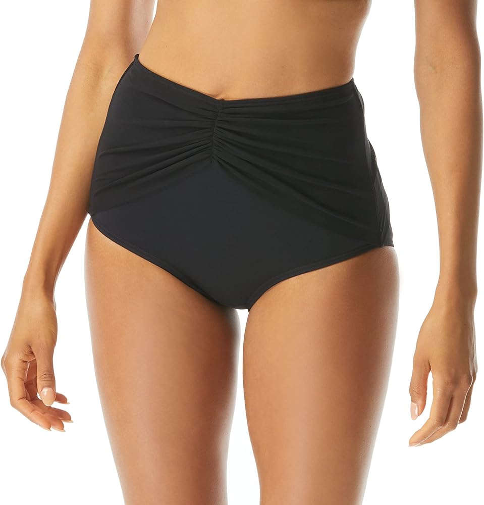 Diva High Waist Classic Bikini for Women — Full Coverage Figure Flattering Swim Bottom, Mesh Ruching for Natural Smoothing