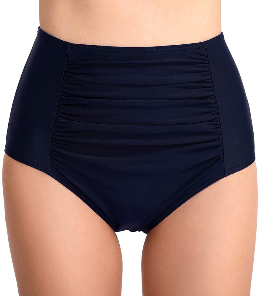 Micosuza Women's Ruched Swim Bottom Tummy Control High Waist Swim Brief