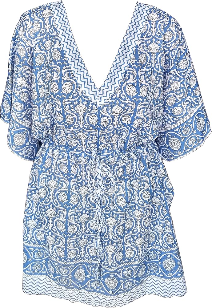 100% Cotton Hand Block Print Swimsuit Cover-up Beach Caftan Women's Print Kaftan