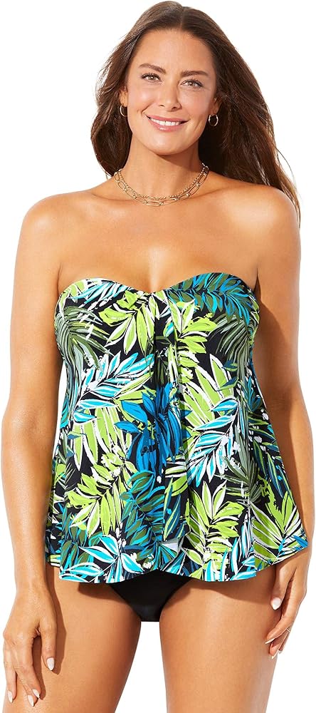 Swimsuits For All Women's Plus Size Flyaway Bandeau Tankini Set