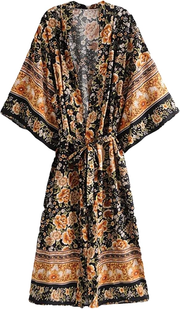 Boho Kimono Robe Dark Horse Boho Bikini Coverup Women's Bohemian House Robe Gypsy Maxi Robe BY TOP BOHEMIAN DESIGNS