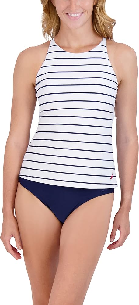 Nautica Women's Standard Crossback High Neck Tankini Swimsuit Top with Double Straps