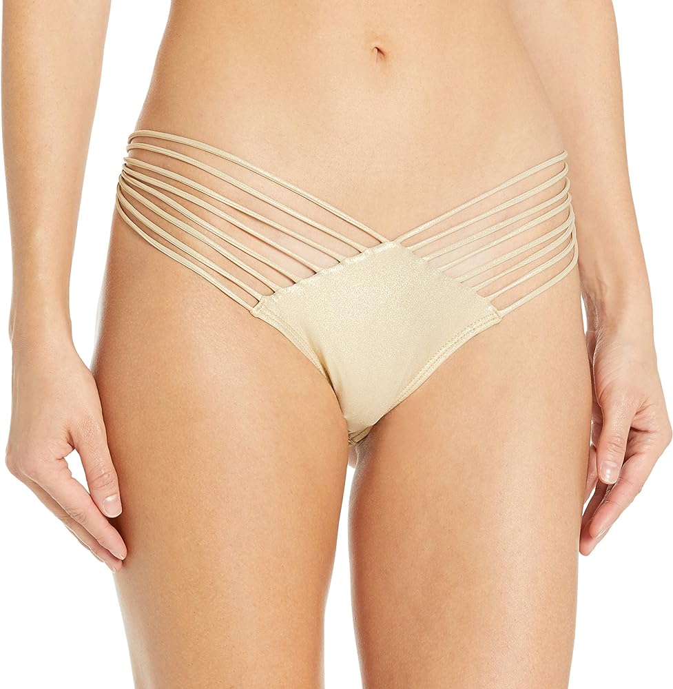 Luli Fama womens Cosita Buena Strappy Brazilian Ruched Back Bikini Bottoms, Gold Rush, Small US