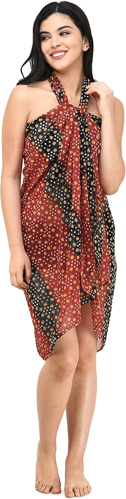 SOURBH Women's Fancy Beachwear Wrap Sarong Printed Pareo Swimsuit Body Coverups Dress, Red, Black, Golden, Free Size