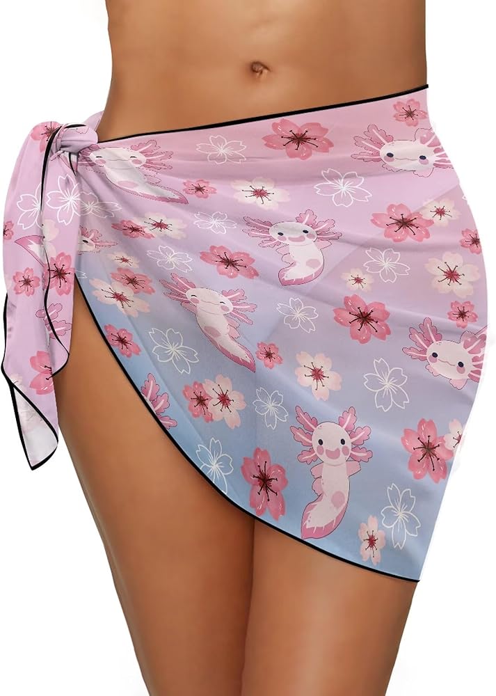 Cartoon Animals Print Women Beach Wrap Sarong Sheer Bikini Cover Ups Chiffon Swimwear Skirts