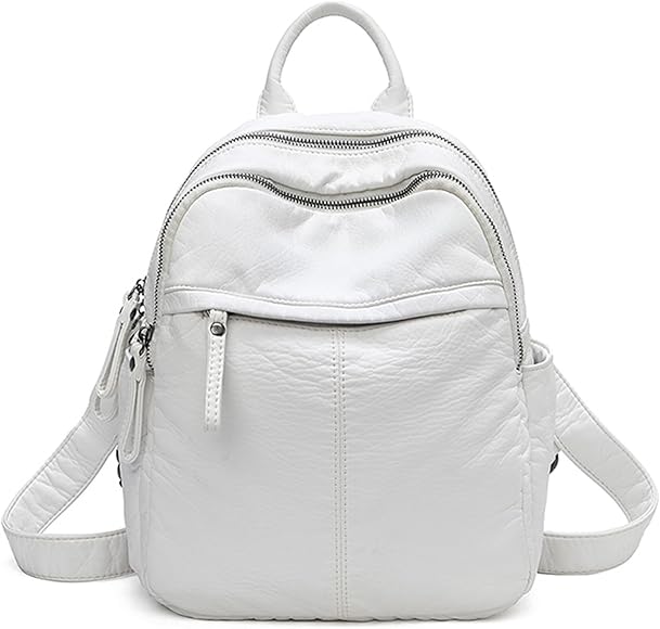 Monitika Mochila Mujer Cuero Impermeable Mochilas Señoras Moda Grande Capacidad Casual Escuela Viaje Bolsa Blanco