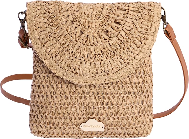 DON ALGODON - Bolso bandolera mujer - Bolso playa mujer - Bolso mujer verano - Bolso rafia mujer - Bolsa playa para mujer - Bolso mimbre mujer hecho a mano ideal para la playa, Evora