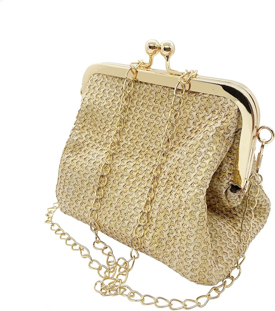 Lin's Liliana Bolso bandolera de paja para mujer, elegante, bolso de noche, respetuoso con el medio ambiente, bolso de playa vintage, tejido a mano