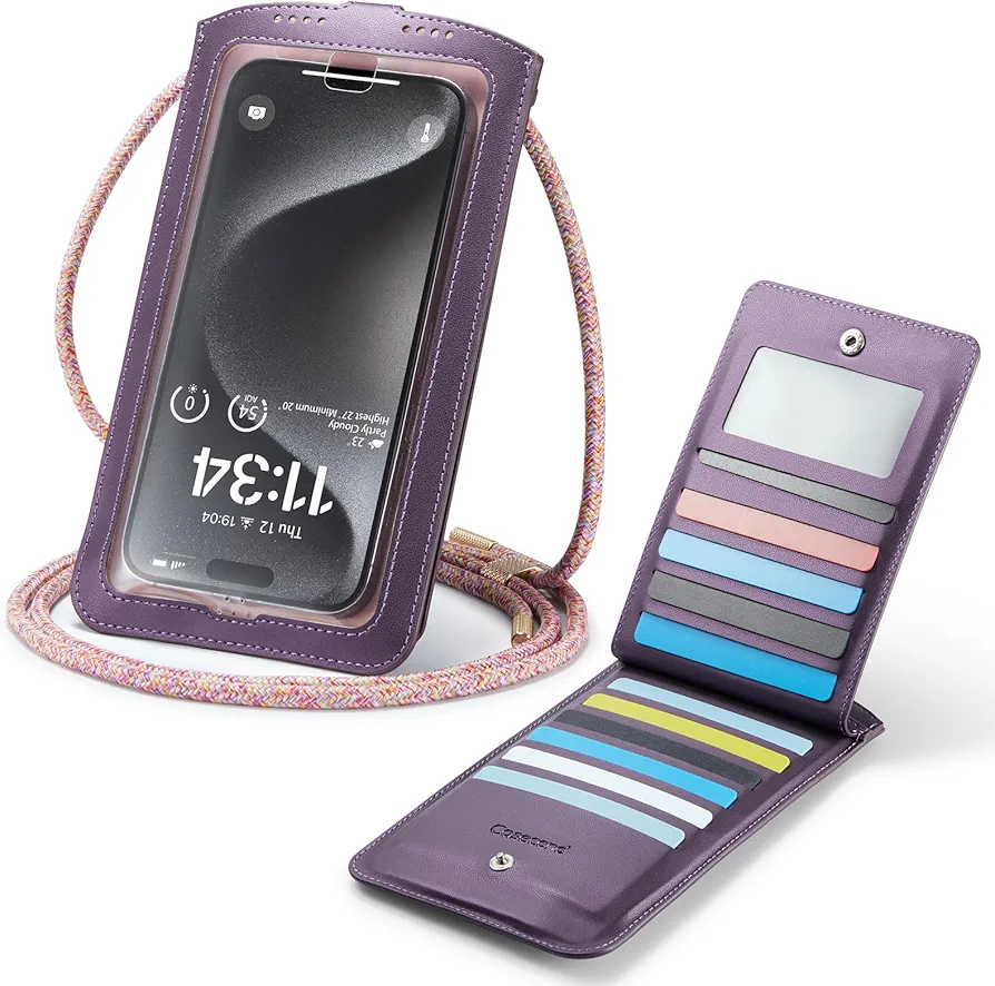 Casecond Bolsos Bandolera para Mujer Hombre Carteras Universal Mini Bolso Movil Monederos con Correa Pequeño Crossbody para iPhone 15 14 12 11 Pro MAX Samsung Z Flip 5 5G S24 Xiaomi hasta 7.5" Morado