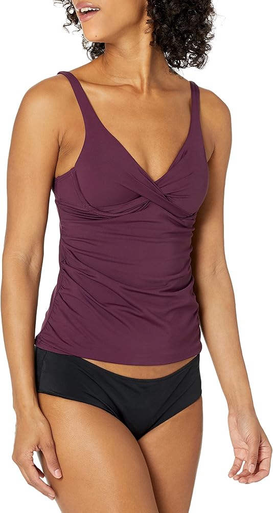 Anne Cole Women's Twist Front Underwire Cup Sized Tankini Swim Top, Aubergine, 38D/36DD