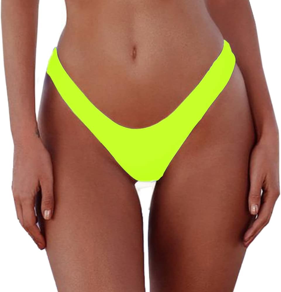 SherryDC Women's Sexy Cheeky Thong Brazilian Cut Low Rise High Leg Bikini Bottom