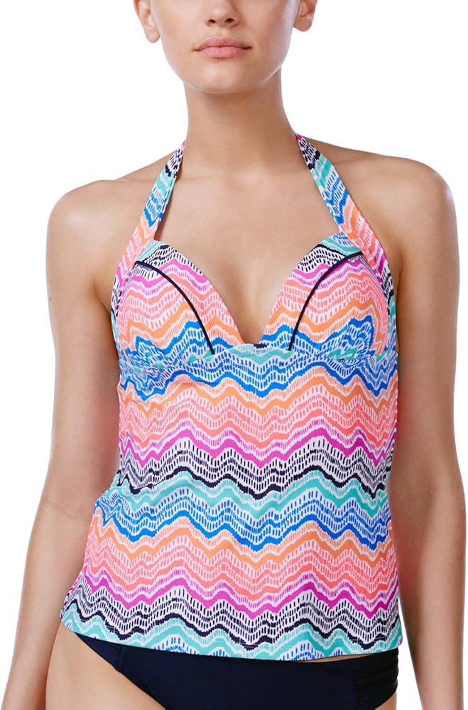 Women's La Cinque Terre Glam Printed Halter Tankini Top (Multi, 8)