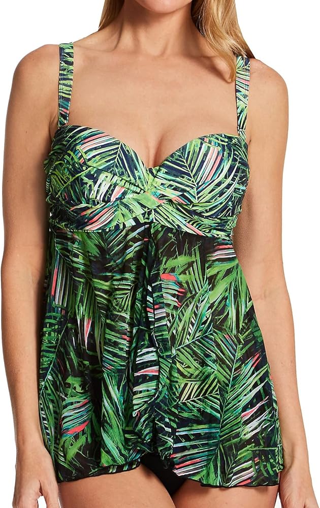 Smart and Sexy Women's Full Busted Ruffle Twist Bandeau Tankini Swim Top SA623, Lush Tropical, 34C