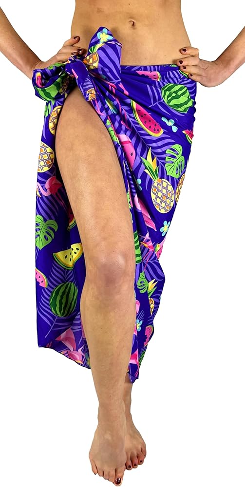 Hawaiian Sarong Pareo Beach Wrap for Women Funky Casual Bikini Cover Up Very Loud Swimsuit Flamingo Melon Print