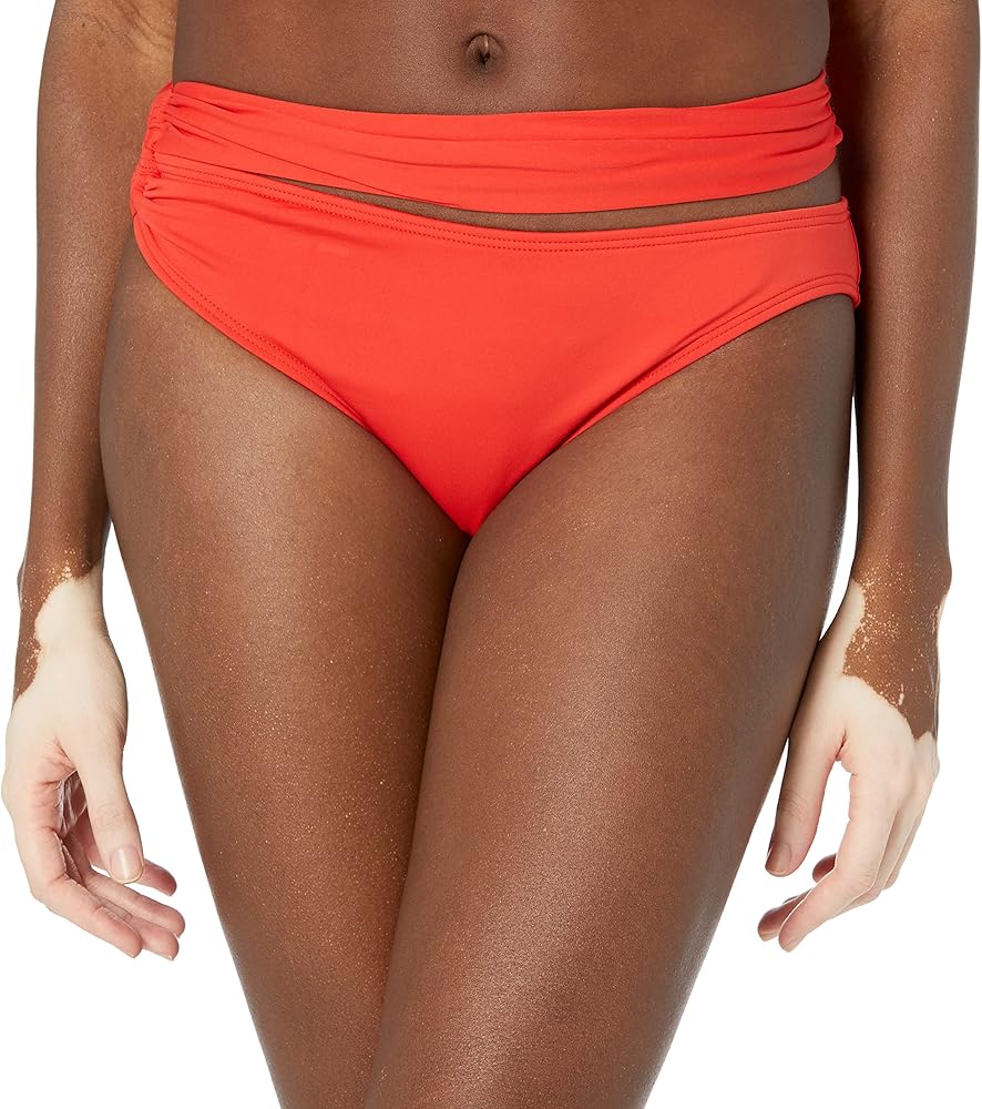 Carmen Marc Valvo Women's Standard Shirred Bikini Bottom Swimsuit with Ring Hardware Detail