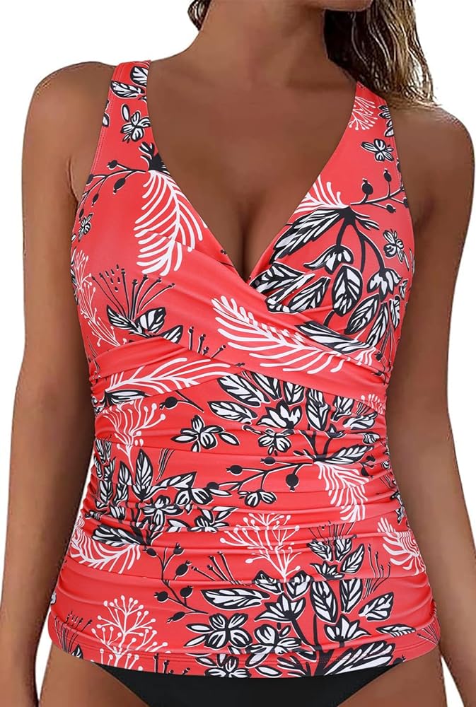 Cindy's aunt Women's Underwire Tankini Tops Ruched Crossback Swim Tops Tummy Control Bathing Suit Top No Bottom